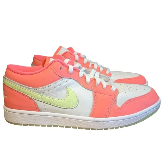 Nike Air Jordan 1 Low SE sneakers. Lava Glow, Barely Volt, & White. Mens Size 11
